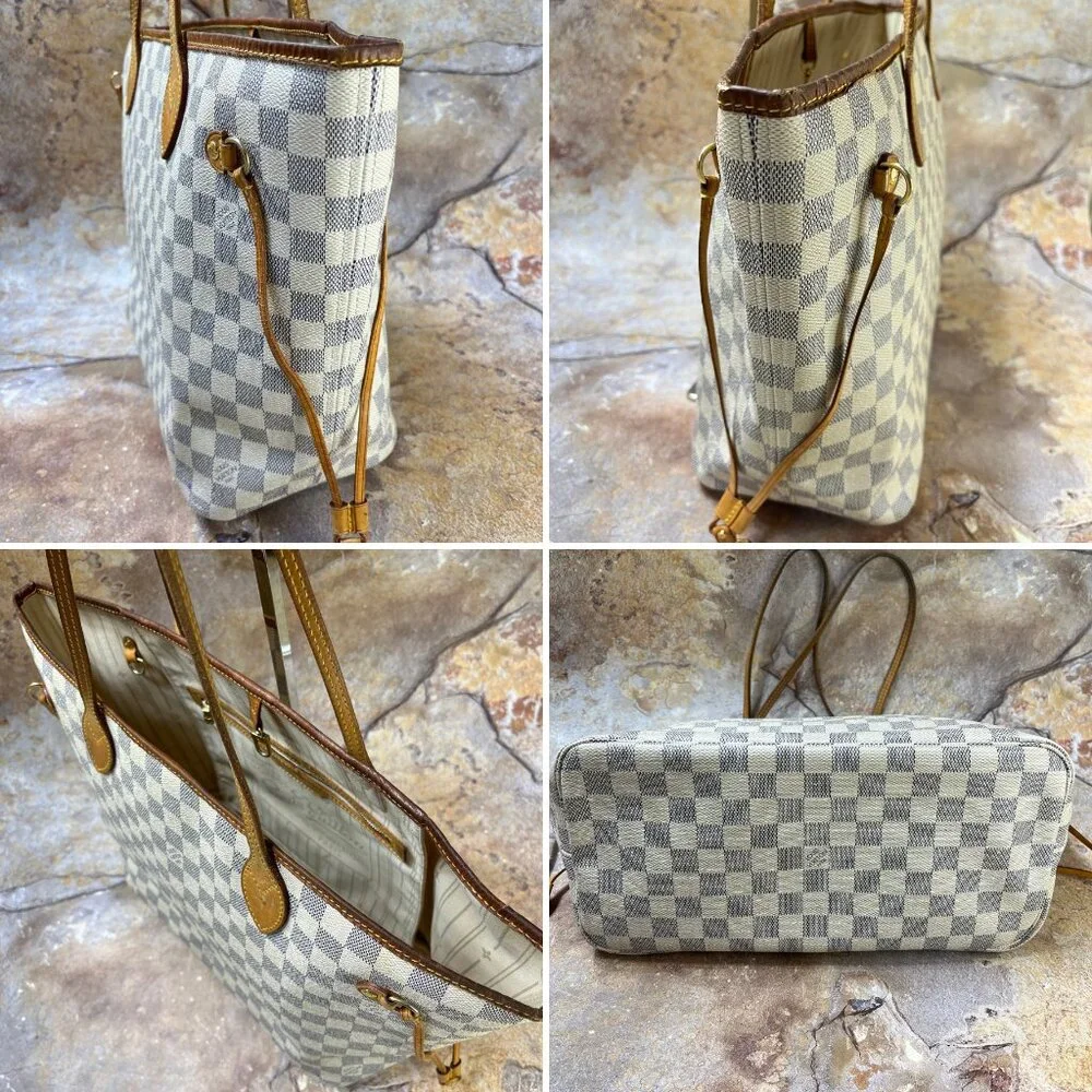 Louis Vuitton Neverfull MM Shoulder Bag Damier Azur Tote Bag w/ Dust Bag - Picture 3 of 13